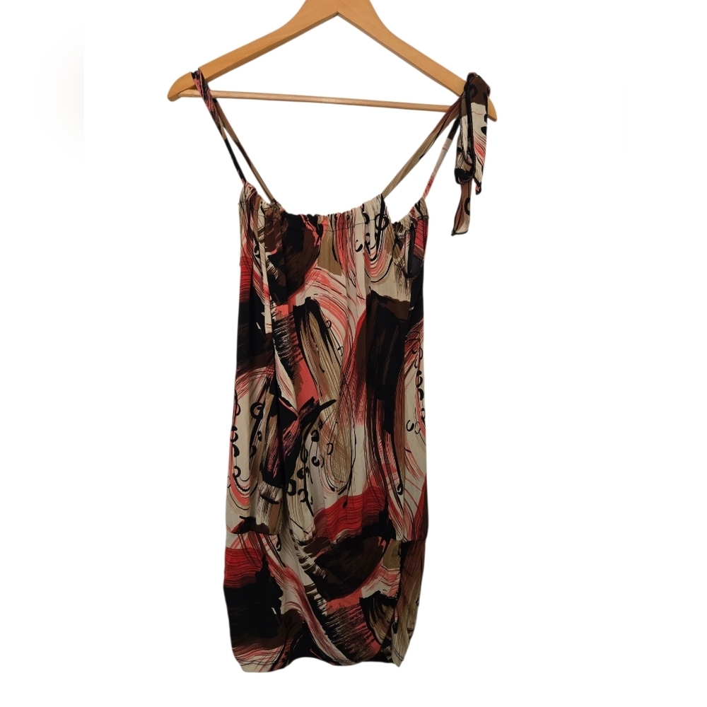 Y2K Girl Talk Abstract Print Mini Dress Size Small Tie Strap Bodycon Tunic Dress